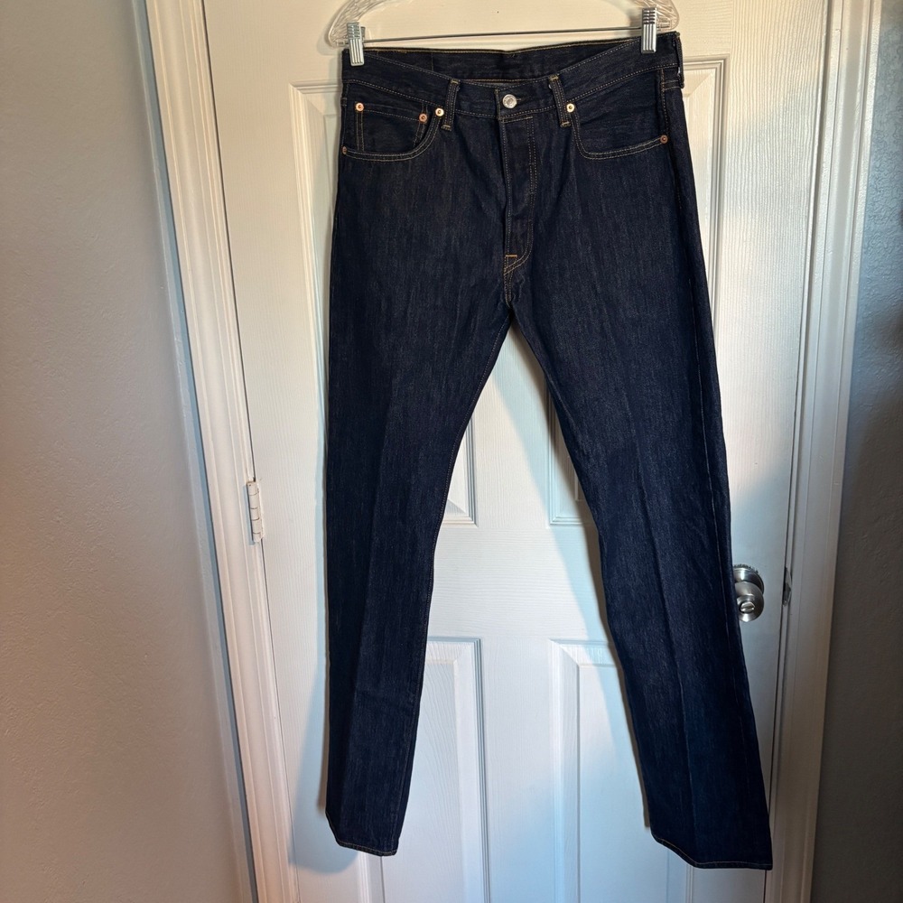 Y2K Men's Levis 501 Original Fit Straight Leg Indigo Blue Button Fly Jeans 32x34 - Picture 2 of 15
